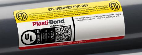 Product with compliance label showing